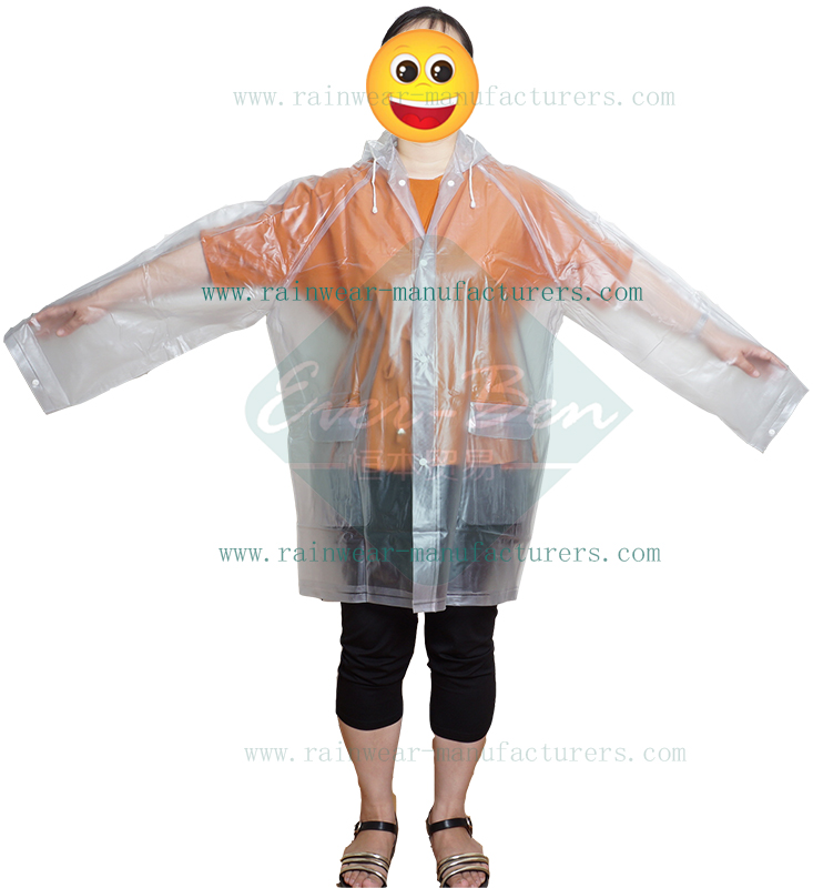 Transparent Plastic Raincoat-Clear PVC Rain Jacket-Vinyl Rain Mac-Clear Plastic Rain Mac Supplier